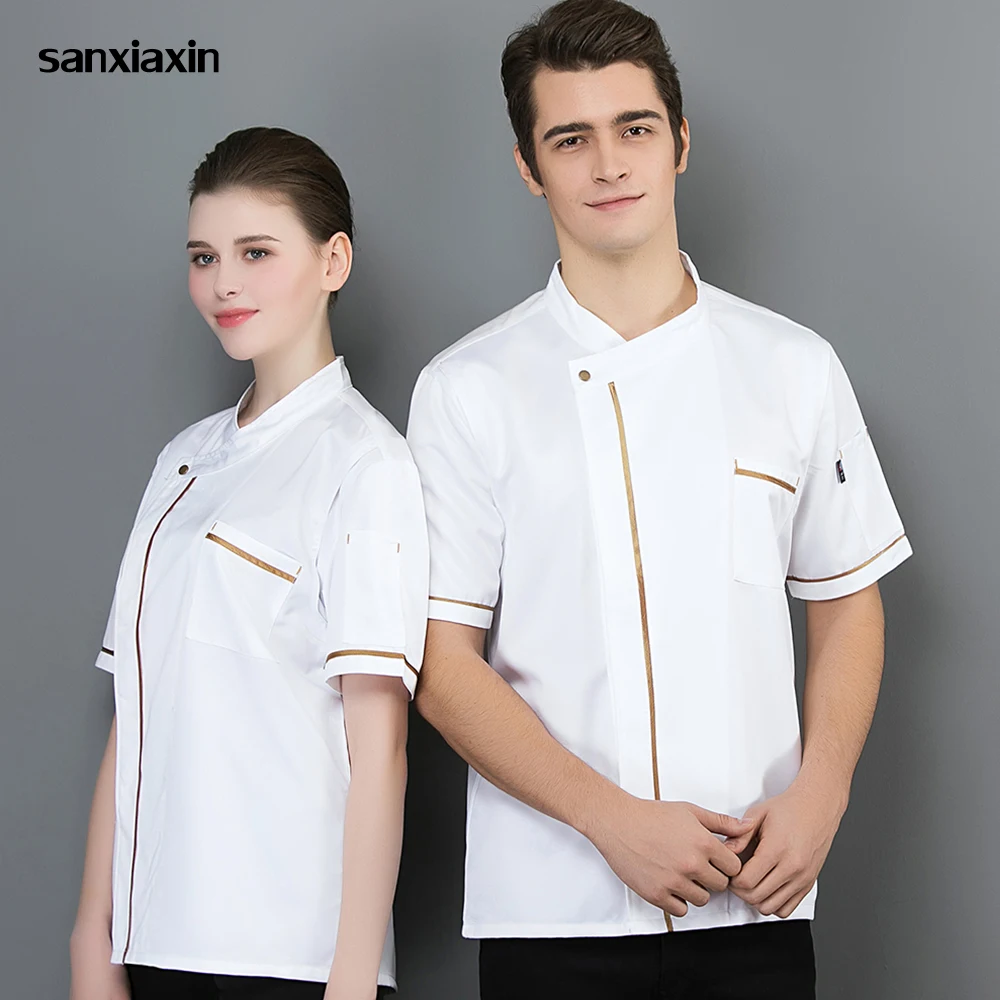 

Gold edge patchwork Uniforms Men Women Chef Jacket Shirt Hotel Cooking Apparel Cooker Top Waiter Waitress Coat Workwear Clothes