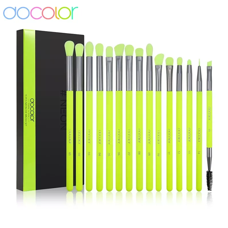 

NEW2023 Eye makeup brushes set 15Pcs Neon Green Eyeshadow Makeup brushes Professional Eyebrow Blending Eyeline Eyelash brushes