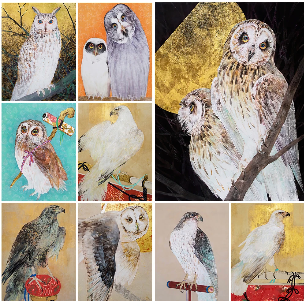 

Плакат на холсте с изображением совы и птицы, без рамки