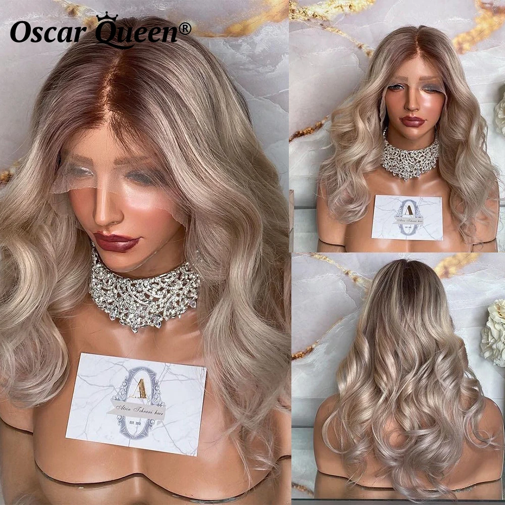 

13x4 Short Bob Lace Front Wigs for Women Silver Grey Ombre Colored Body Wave Wigs Highlights Blonde HD Transparent Lace Frontal