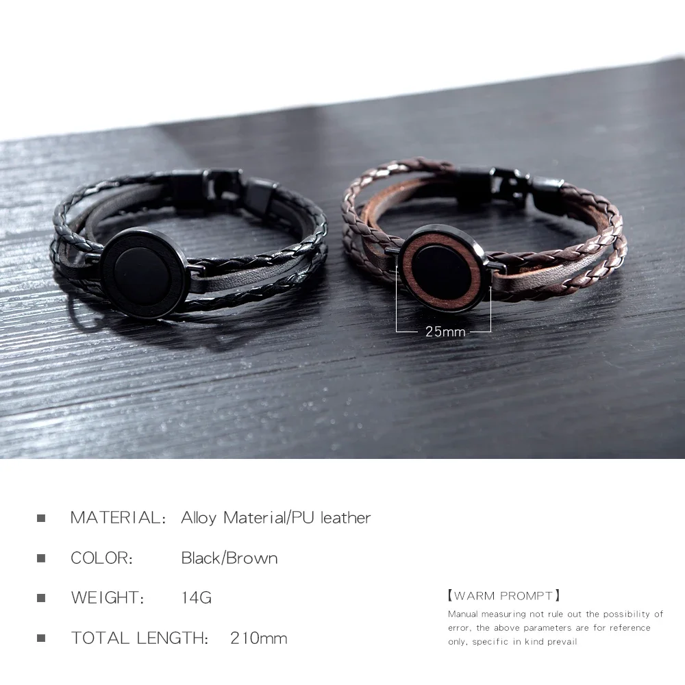 Классический черный коричневый мужской браслет из искусственной кожи