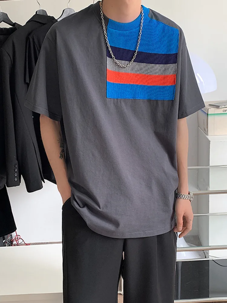 

SYUHGFA Men Clothing 2022 Summer Short Sleeve Knitting Patchwork T-shirt Korean Fashion Loose Streetwear T-shirt For Male