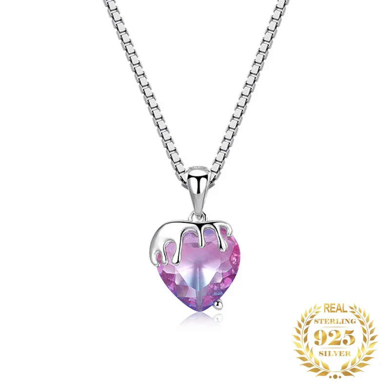 

Fashion Jewelry 925 Sterling Silver Women Necklace Pink Zircon Gradient Tourmaline Heart Pendant Necklace For Women 2022