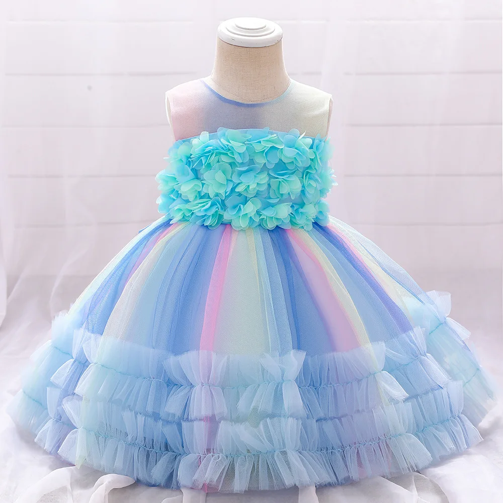 

Infant Lace Flowers Birthday Baby Girl Dress Children Clothes Baby Beading Cake Princess Dress Party Multicolor Wedding Baptism