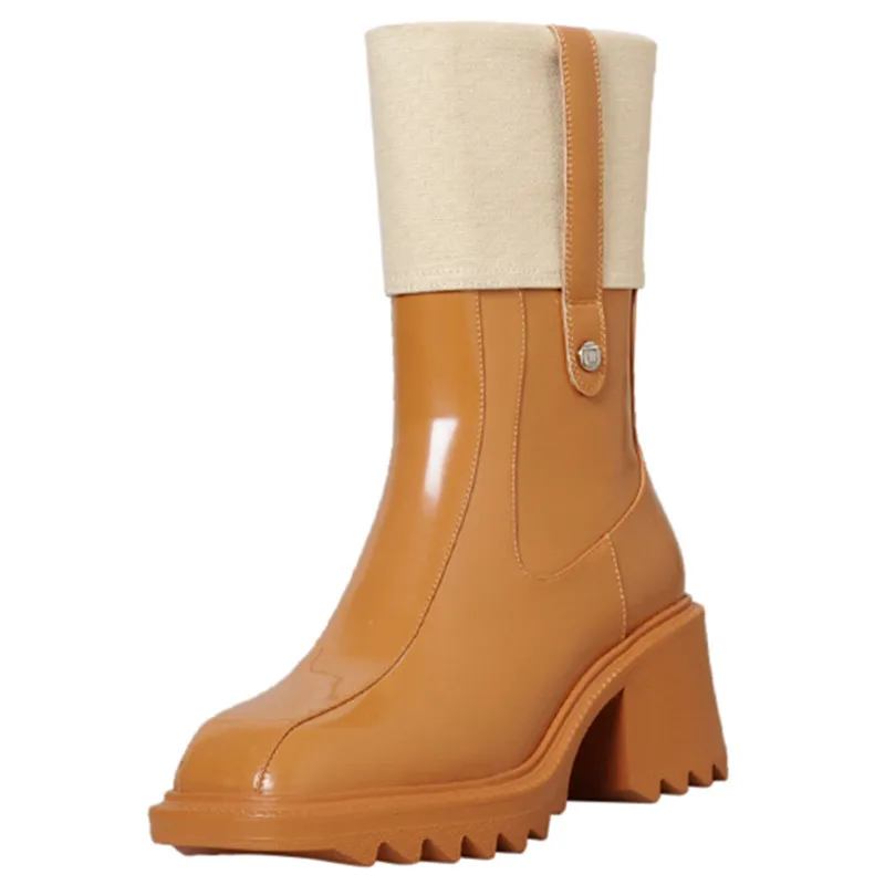 

Женские ботинки Martin, Новинка осени-зимы, коричневые ботильоны на толстом каблуке с квадратным носком, ботинки средней длины из натуральной ...