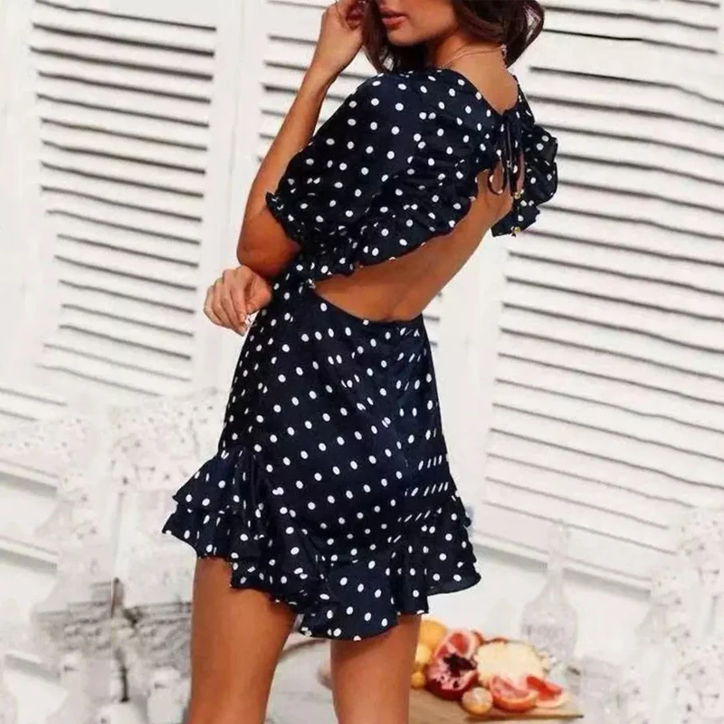 

2022 Summer Polka Dot Printing Casual Sexy Blackless Sweet Short Sleeve Dress Women's Clothing Vestidos Elegantes Para Mujer