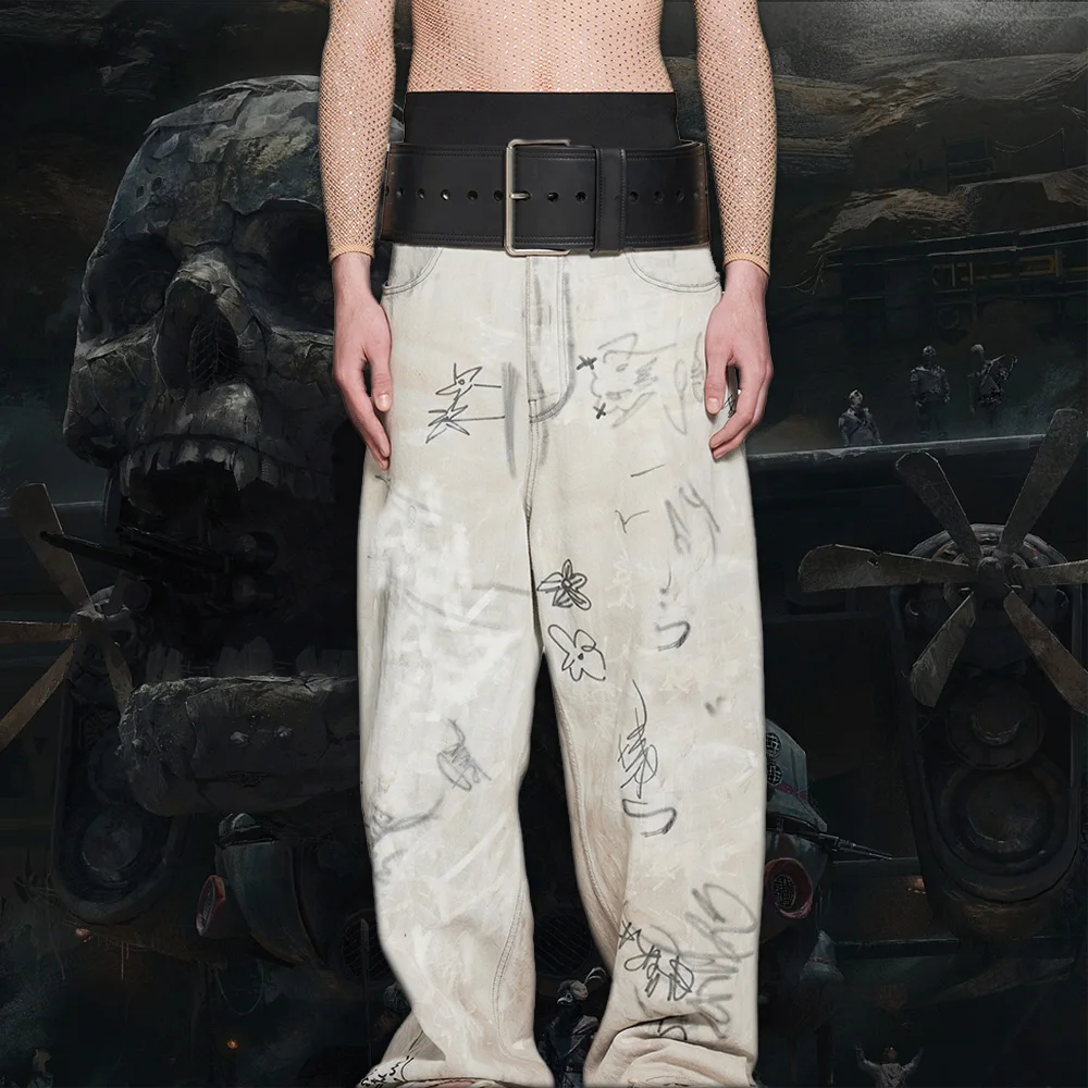 

NIGO Patterned All Over Print Wide Leg Casual Graffiti White Pants Ngvp #nigo6578