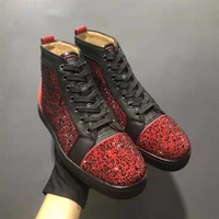 luxury high top real leather rhinestone shoes brand sneakers loafers casual shoes red bottom shoes for men party wedding flats