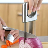 stainless steel onion needle fork holder handheld simple slicer vegetables fruit potato tomato cutter cutting safe aid kitchen