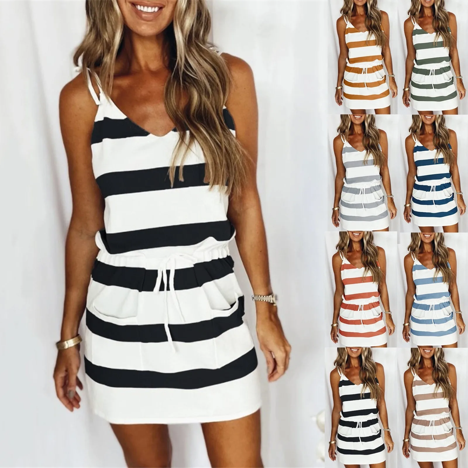 

Женское платье с V-образным вырезом, в полоску