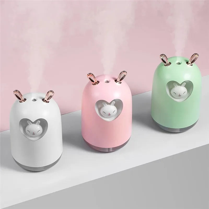 

300ML Air Humidifier Lovely Rabbit Cute Pet Ultrasonic Cool Mist Aroma Oil Diffuser Romantic Color LED Lamp USB Humidificador