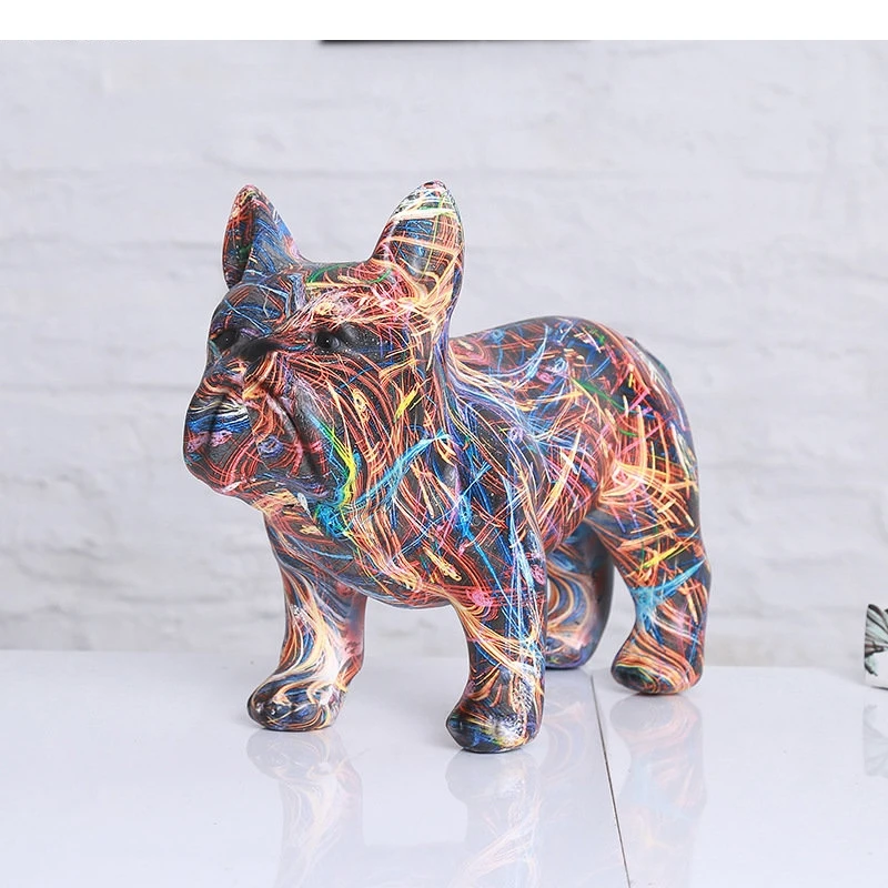 Цветная линия граффити скульптура бульдога эстетика комнаты украшение для стола