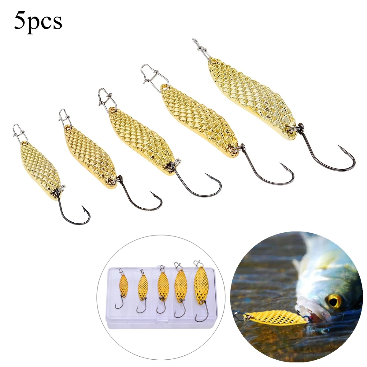 

5pcs/box 2.5g - 10g Fishing Spoons Hard Lures Mixed Single Hooks Carp Bass Metal Fishing Baits