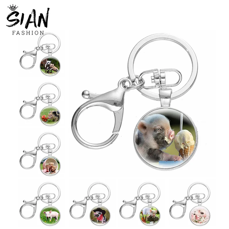 

Kawaii Pet Pig Lovely Piggy Keychains Holder Cute Funny Pigs Key Chains Keyrings for Key Bag Clasp Buckle Glass Handmade Jewelry