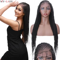 my lady synthetic long braided lace front wigs for black women cornrow braids wig with baby hair box braided frontal afro wig