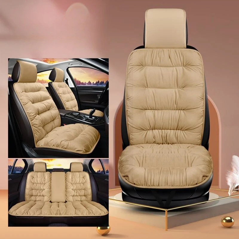 

New Winter Warm Beige Cushion Soft Non-Slip Pad Car Seat Cushion Thick Velvet Car Seat Cover Automotive Interior Accessories