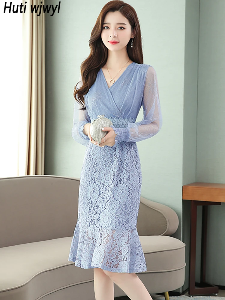 

Кружевное ажурное платье-миди с длинным рукавом, весна-осень 2023, модное шикарное сексуальное платье для выпускного вечера, женское элегантное платье, женская модель, вечерние платья