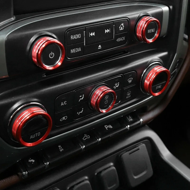 8Pcs Car Styling Accessories Central Control Switch Button Knob Ring Trim Cover for Chevrolet Silverado 2014-2018 |