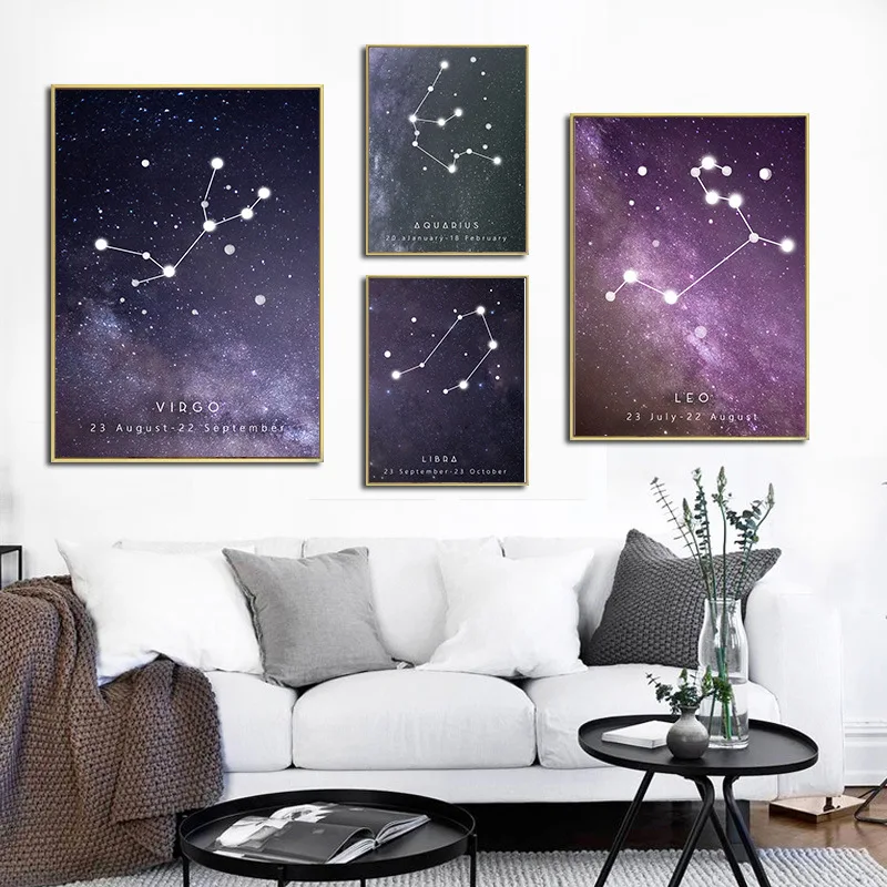 

Минималистичные рамки созвездий астрологические знаки Картина на холсте плакаты и принты настенные картины для гостиной домашний декор