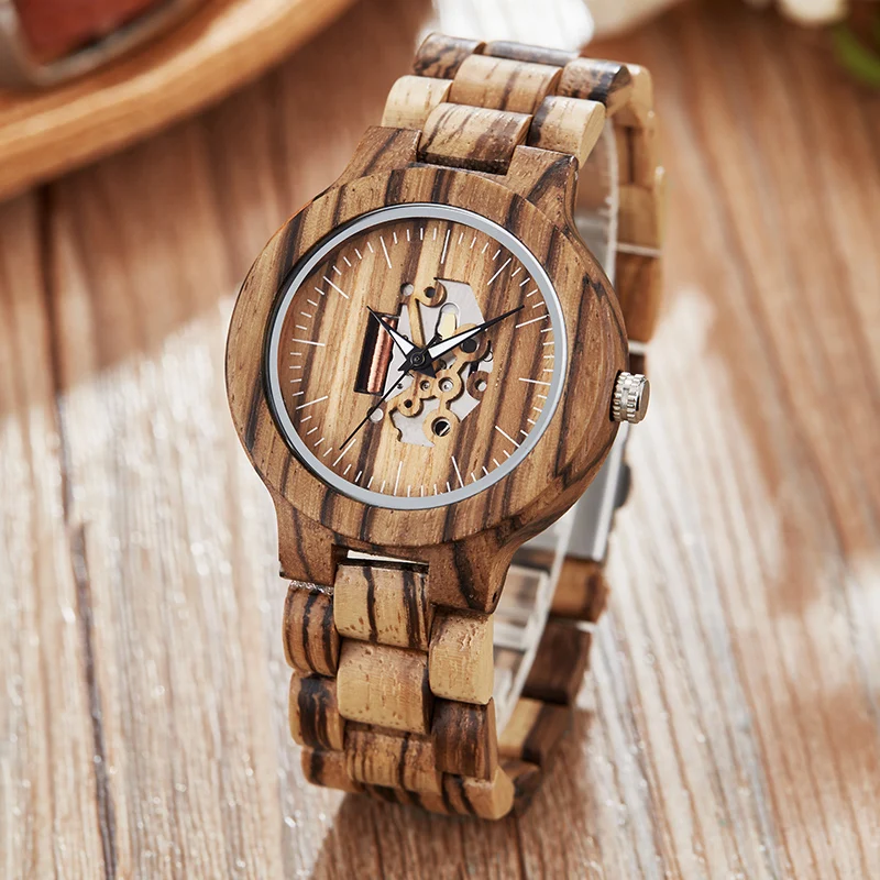 Classic Wood Watch Hollow-out Wooden Men Watches Quartz Movement Full Wooden Mens Watch Minimalist Design Male Clock Best Gifts