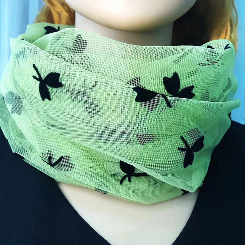 Модный флокирующий сетчатый женский шелковый шарф с цветочным принтом летний