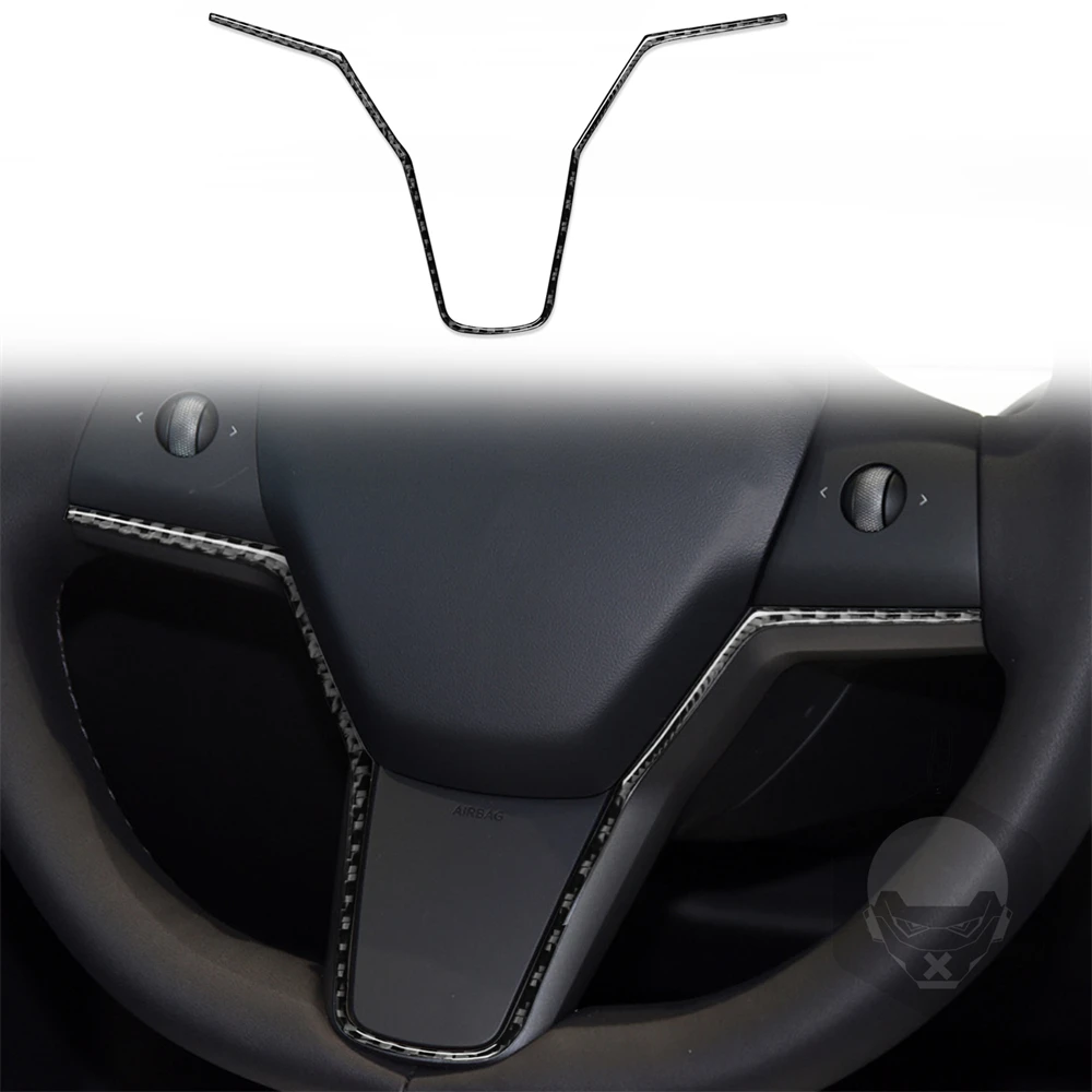 

Carbon Fiber Steering Wheel Interior Mouldings Trim Sticker For Tesla Model Y 2020+ Model 3 2017-2022 Car Interior Accessories