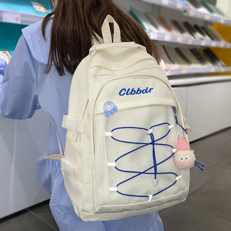 

Нейлоновый женский рюкзак с вышивкой букв, дорожная сумка с перекрестными шнурками для девушек в колледже, классный школьный портфель