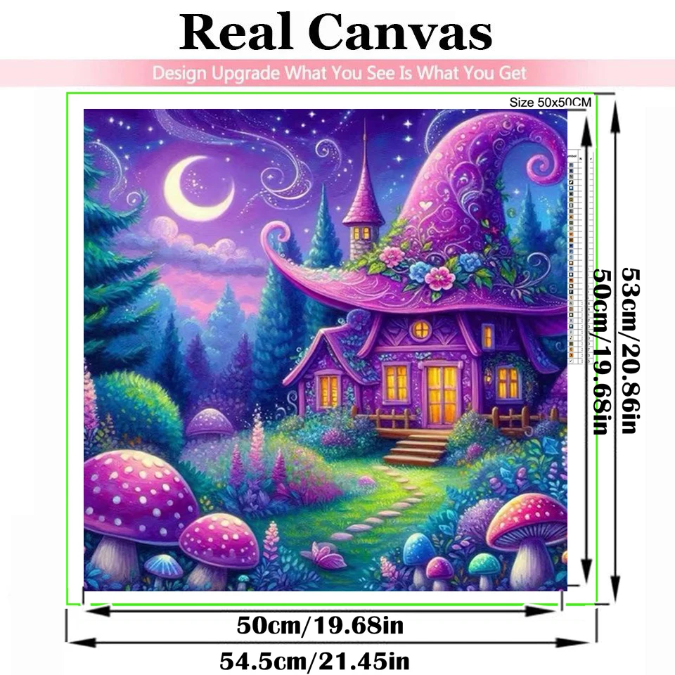 Фото 5D DIY Jewels Diamond Painting Mosaic Elf House Full Drills Diamond Embroidery Beautiful Mushroom Castle Landscape Pictures №2
