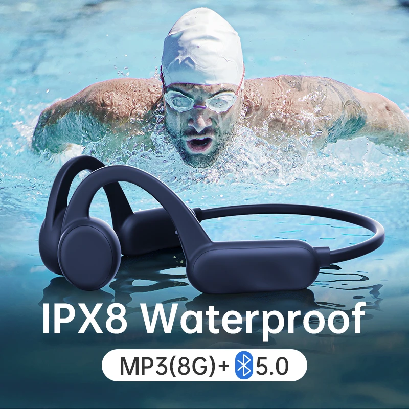 

LeTi True Bone Conduction Earphone IPX8 Waterproof Swimming Headphones TWS Bluetooth Wireless Sports Headset with Mic 8G Memory