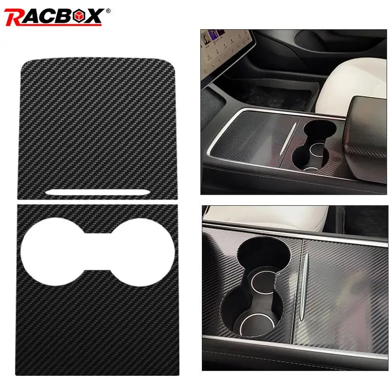

Carbon Fiber Car Central Control Panel Sticker fit For Tesla Model 3/Y 2021 Center Console Accessories Interior Water Cup Film