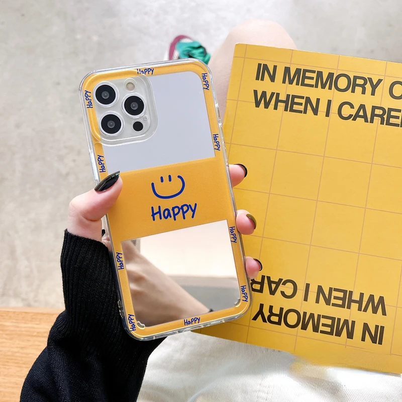 

Happy Smile Face Phone Case For IPhone 14Pro Max 13Plus 12 11 X XR/XS INS Style Mirror Makeup TPU Shockproof Cover