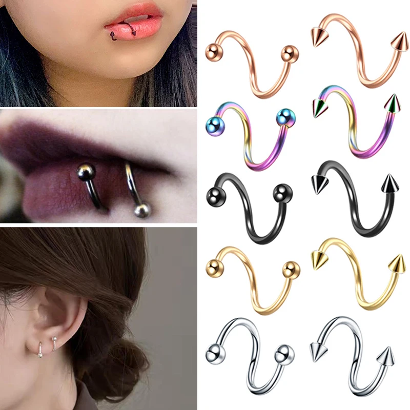 

1PCS Stainless Steel Crystal Twist Helix Earring Cartilage Jewelry S Shape Piercing Lip Ring Twist Tragus Earring Stud Earring