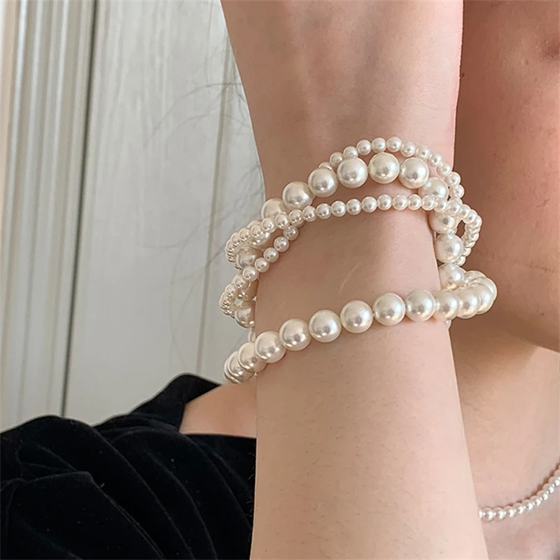 

Ailodo Multilayer Imitation Pearl Bracelet For Women Elegant Party Wedding Charm Bracelet Vintage Fashion Jewelry Girls Gift