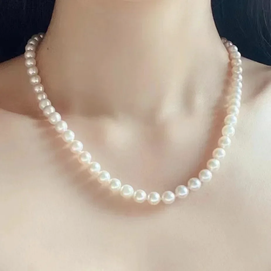 

Genuine 8-9mm Natural Sea White Round Pearls Pendant Necklace Less Flaw New Jewelry Gift for Women