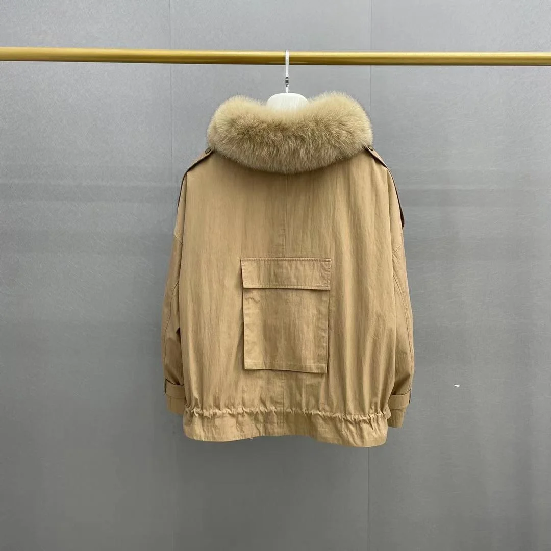 Женское пальто из натурального меха лисы свободная куртка со съемной подкладкой