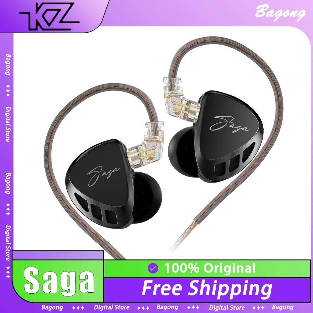 Фото KZ Saga Проводные Hi-Fi наушники с динамическим приводом, высокое качество звука, умная гарнитура-вкладыш со съемным кабелем, музыкальные наушники на заказ №1