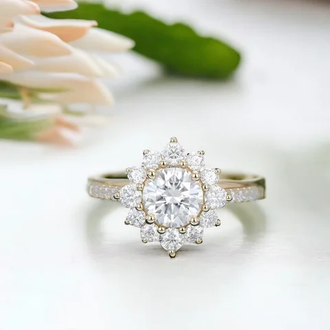 Уникальное позолоченное кольцо с муассанитом 1-3 карата, кольцо с ореолом для женщин, искусственное серебро, Половина Вечности, циркон, обручальное свадебное ювелирное изделие, подарок