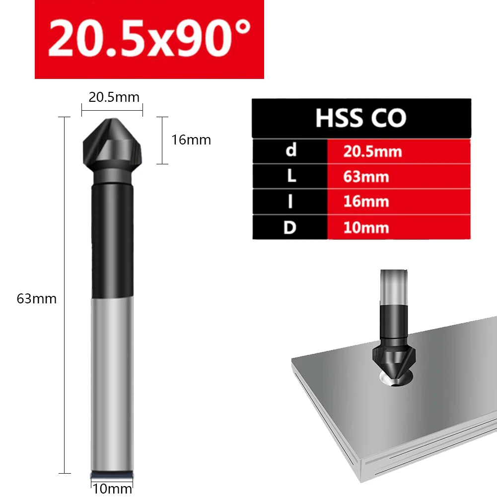 

6.3-20.5mm Countersunk Drill Bit 3 Flute 90 Degree Titanium Plating M35 Automatic Through-hole Chamfering Cutter Tool Accessory