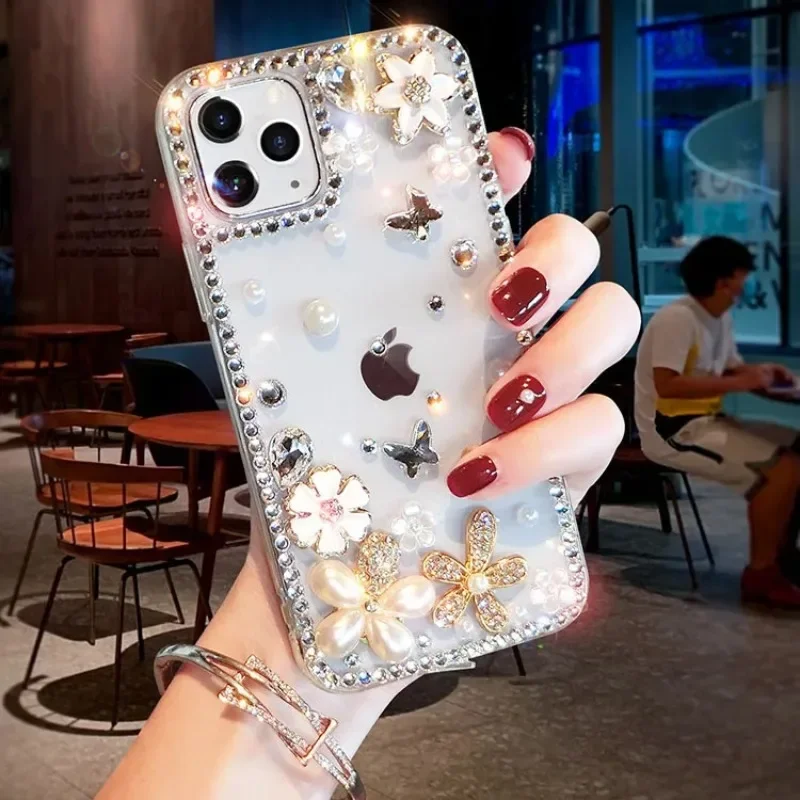 Clear Diamond Cover For iphone 15 14 13 12 11 Pro MAX XR Case Design Bling Glittery Shiny Cell Phone clear shockproof