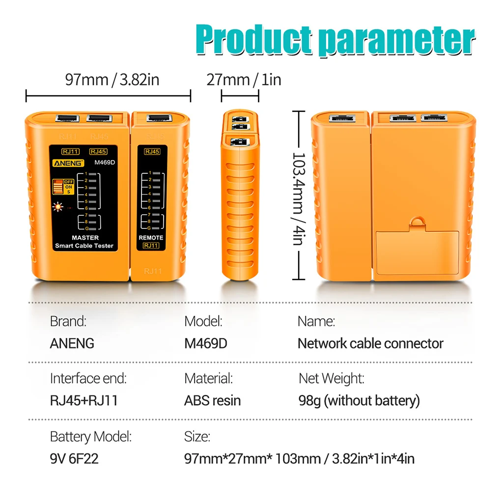 ANENG M469D RJ45 Cable lan tester Network Cable Tester RJ11 RJ45 RJ12 CAT5 UTP LAN Cable Tester Networking Tool network Repair images - 6