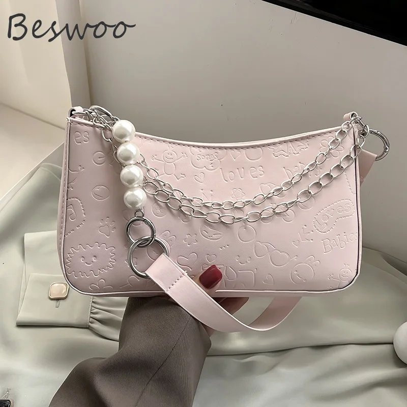 

Women's Bag 2022 Trend Soft PU Leather Armpit Bags for Women Pearls Chain Purses and Handbags Minority Design Small Shoulder Bag