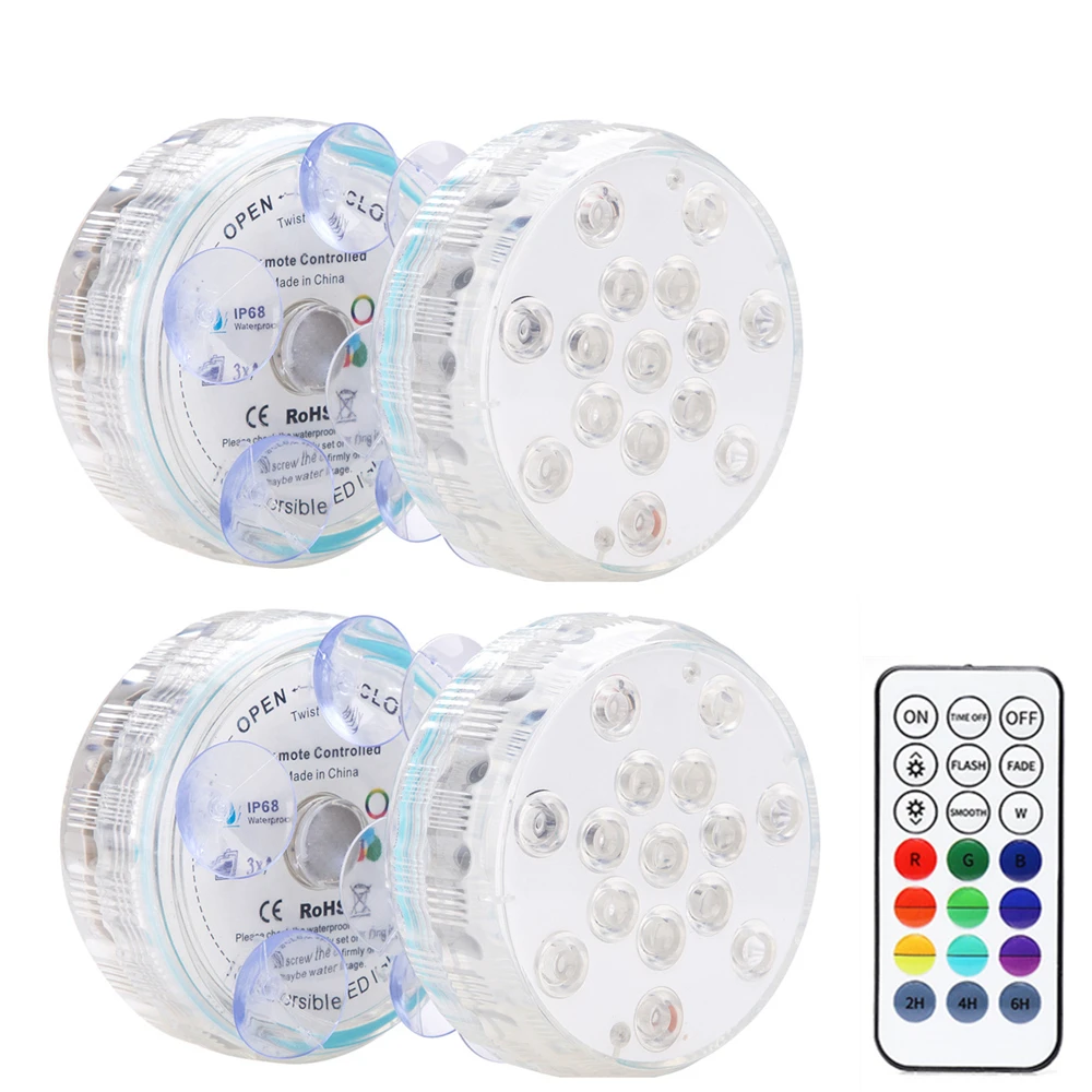 

15LEDs Submersible Light IP68 RGB Underwater Pool Lights with RF Remote Magnet Suction Cups Night Lamp for Pond Pool Aquarium