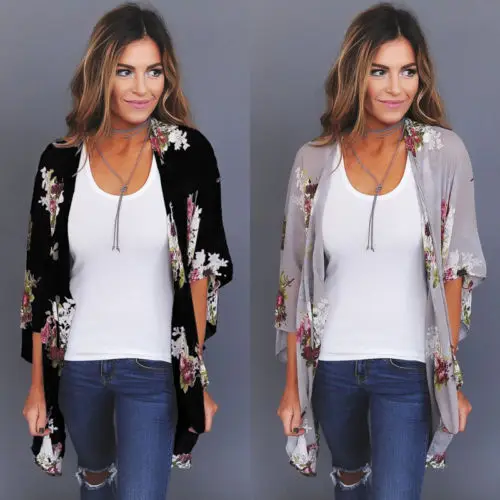 

2022 New Women Loose Blouse Summer Boho Chiffon Coat Shawl Kimono Cardigan Tops
