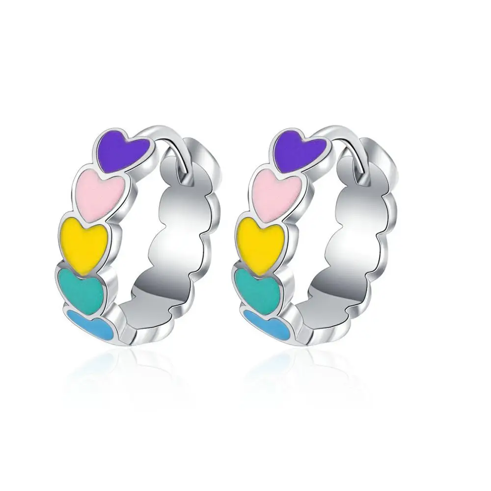 2022 модные радужные серьги-кольца в форме сердца, Симпатичные разноцветные романтические серьги с пряжкой для ушей для женщин, ювелирные изд...
