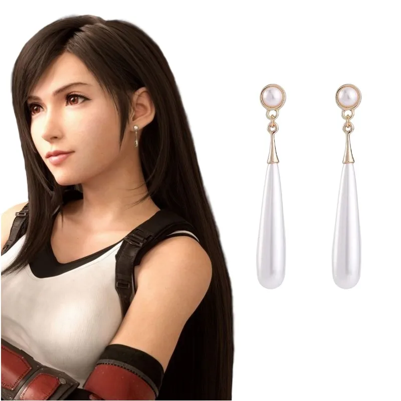 

Cute Girls Tifa Earrings Game Final Fantasy Cosplay Pearl Ear Clip for Women Girls Jewelry Ear Studs Gift Dangle Accessory