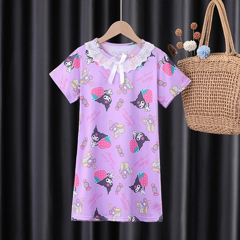 

Kawaii Sanrio Kuromi детская ночная рубашка Милая аниме Mymelody Cinnamoroll мультфильм короткий рукав Пижама Платье для девочки Домашняя одежда подарок