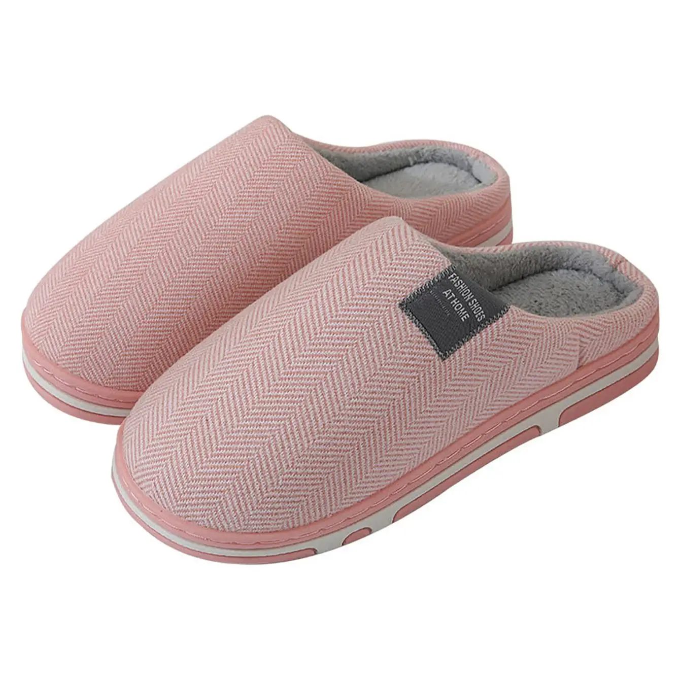 Женские хлопковые тапочки розовые зимние теплые домашние нескользящие шлепанцы