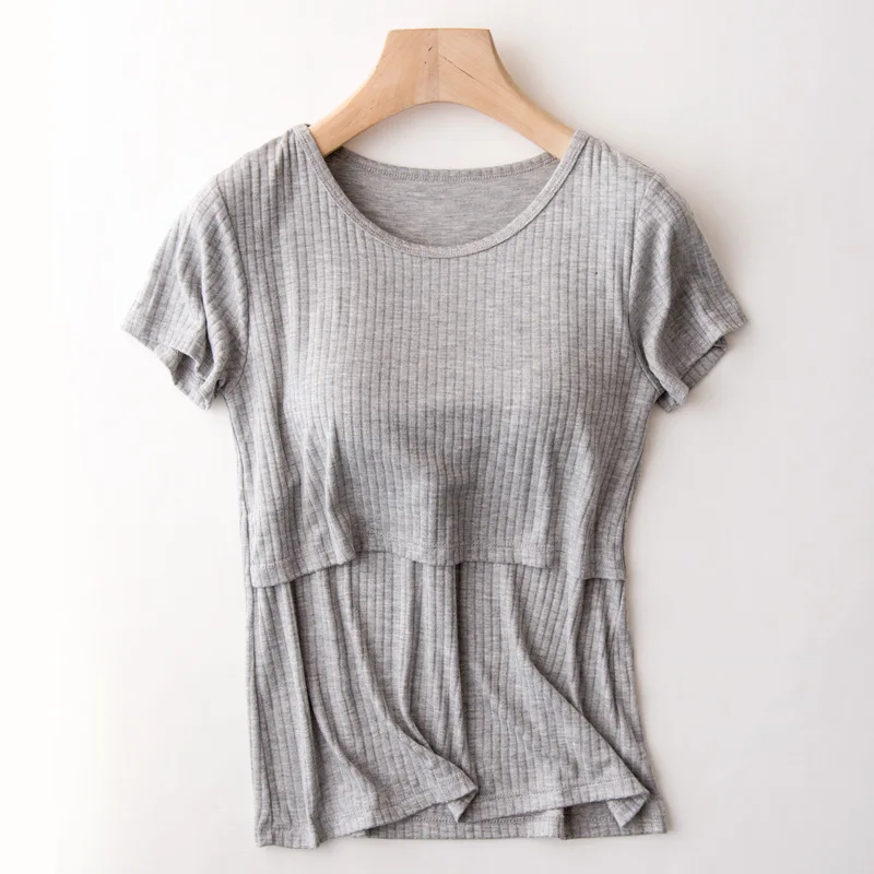 Maternity Clothing Summer Mom T-Shirt Lactation Garment Short Sleeve Solid Color Pit Strip Tops enlarge