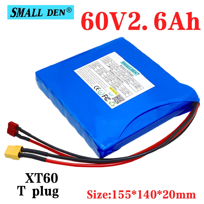 

60V 2.6Ah 18650 li-ion battery pack 16S1P 2600mAh 156WH for Electric unicycle electric scooters balance car Rechargeable battery
