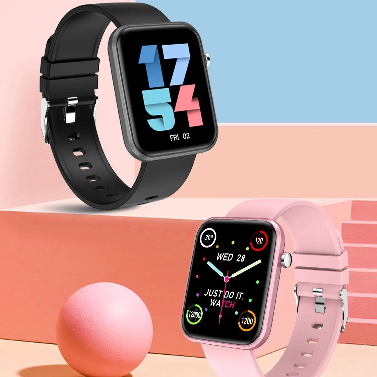 Women Fitness Tracker Heart Rate Detection Blood Pressure Detection 1.69 Inch Color Screen IP67 Waterproof Smart Watch+Box